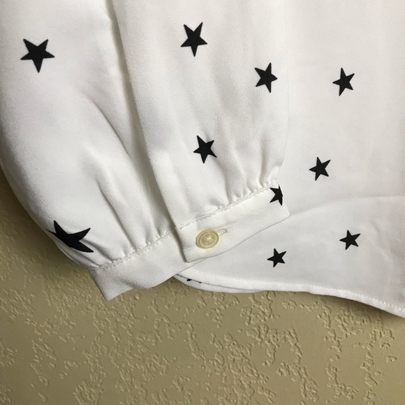 Loft Pull Over Blouse Stars and Shoulder Ruffles - Picture 6 of 7